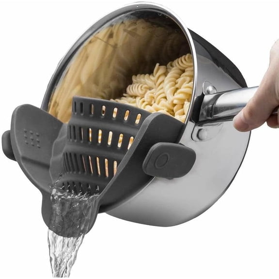 Silicone Pot Strainer, Adjustable Clip On Strainer for Pots Pans, Heat Resistant Pot Drainer, Kitchen Pasta Colander for Vegetables and Noodles (Grey)