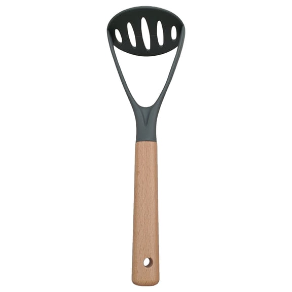 Silicone Potato Press with Wooden Handle, Non-Scratch Potato Masher Vegetable Masher, Durable Manual Food Ricer Smasher Tool for Pressing Mashed Potatoes, Garlic, Bean & Pumpkin, 1Pc(Grey,9.8x3.3")