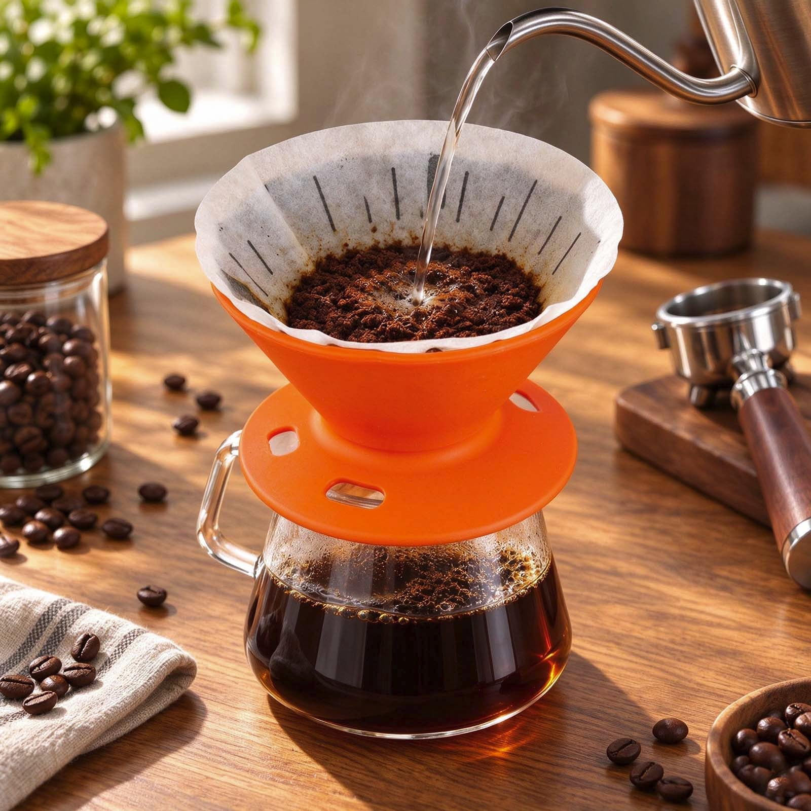 Silicone Pour Over Coffee Dripper with Stable Base, Food-Grade Hand ...
