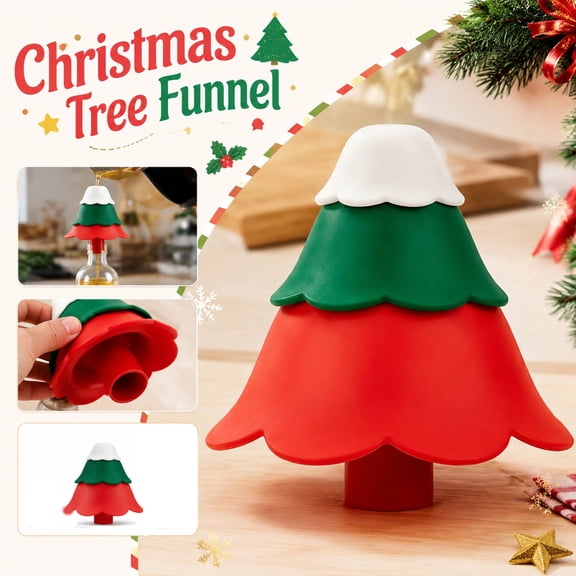 Silicone Pouring Funnel, Christmas Tree Shaped Household Kitchen Funnel Set, Green Home Decor for Holiday Season Update, Cute Decor for Christmas Kitchen Display, Lightweight