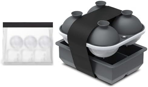 Silicone Premium Ice Trays, 2 Inches Extra Large Cubes & 2.5 Inches Sphere Ice Molds - BPA Free, Craft Ice Maker for Gifting, Easy Release - Grey(With Ice Bag)