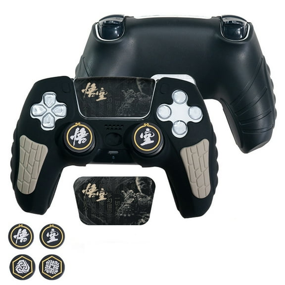 Silicone Protective Case with Anti-Slip Grip for PlayStation 5 Controller, Includes Rocker Cap Stickers, Sweat-Proof Handle Cover, Game Accessories-Black