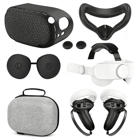 For Silicone Protective Cover Compatible with Meta Quest 2 VR Headset VR Accessories Adjustable Head Strap Storage Case Face Pad Controller Grips Joystick Skins Lens Cover