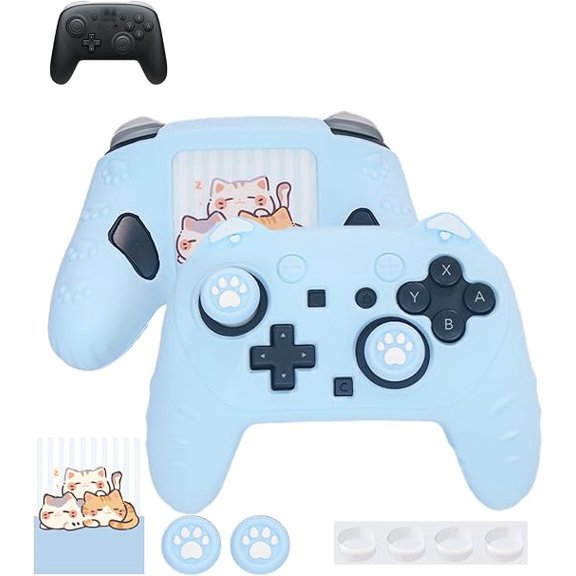 Silicone Protective Soft Shell for Switch 2 Pro Controller, Shock-Absorbing Anti-Drop Cover with Stickers and Thumb Grips,Blue