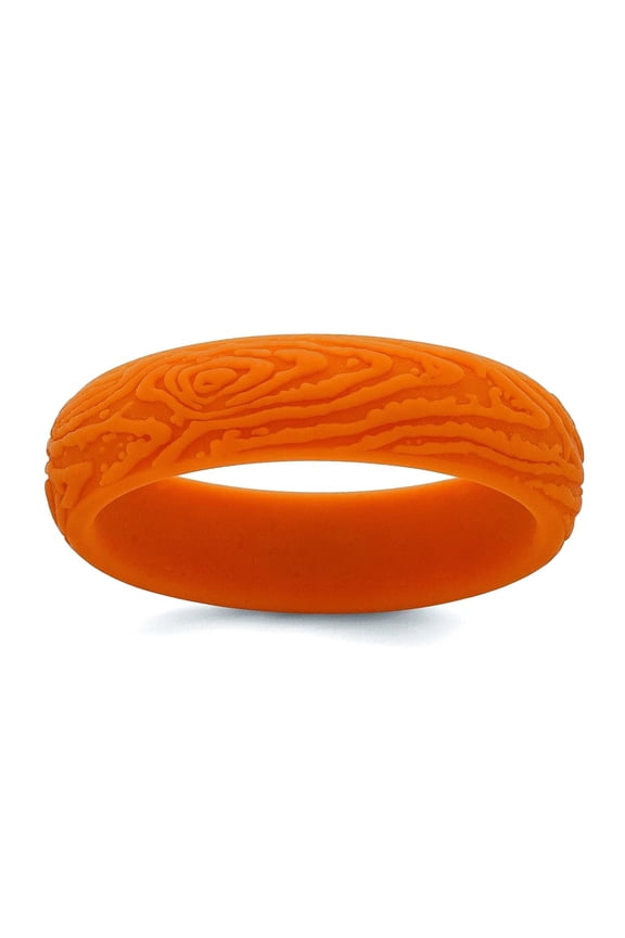 Silicone Pumpkin Orange 5.70mm Wood Grain Pattern Band Size 10 Ring for Women and Men