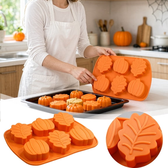 Silicone Pumpkin Shaped Baking Pan, Seasonal Mold for Muffins, Cakes, Candy and Soap Making, Flexible Non Stick Tray for Holiday Kitchen Fun and Party Treats and More