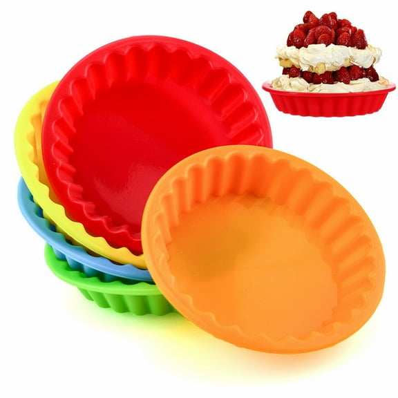 Silicone Quiche Pan 10 Pcs,5 Colors Soft Mini Pie Pan,Non-stick Round Baking Mold,Cup Cake Mold with Fancy Lace,Easy to Clean Individual Egg Tart Baking Tray