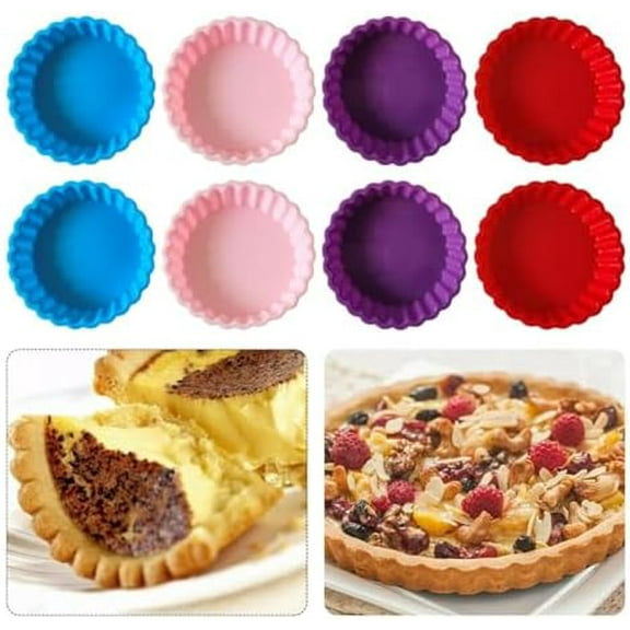 Silicone Quiche Pan, 8 Pack Silicone Tart and Pie Molds, Round 4 Inch Non-stick Mini Quiche Molds Small Pie Baking Pan Tart Molds DIY Baking Pies/Tarts/Mousse Cakes, Random Color