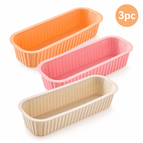 Silicone Rectangle Cake Mold, 3 Piece Baking Pan Set for Cakes Bread Desserts and Pastries, Flexible Heat Resistant Silicone Bakeware with Easy Release Design for Kitchen Baking