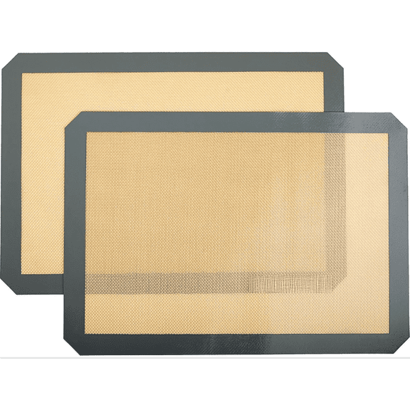 Silicone Rectangular Baking Mat, Non-Stick, Reusable, Dishwasher Safe, Food Safe, Heat Resistant, 16.5" x 11.6", Beige/Gray, 2-Pack