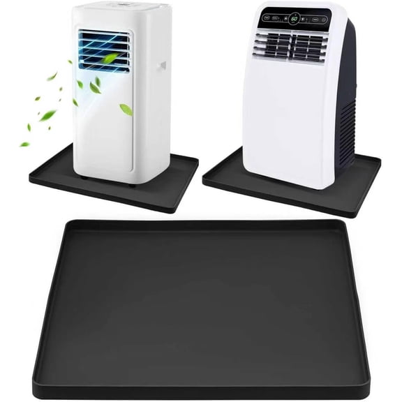 Silicone Refrigerator Drip Tray Catcher 2 packs, Protects Ice and Water Dispenser Pan From Spills, Fit Refrigerator Water Tray, Recycle and Dry Quickly (Rectangular, Black+Grey, 8.2 * 3.1in)