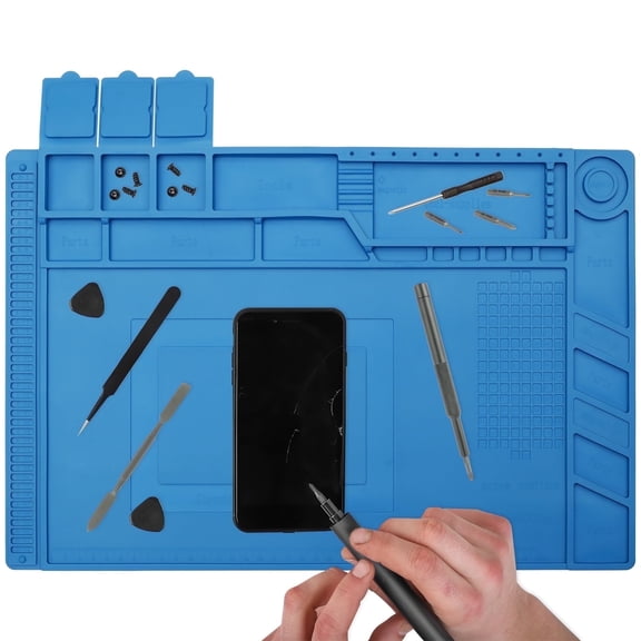 Silicone Repair Mat 932F/ 500C Heat-Resistant Soldering Mat Anti-Slip Electronic Repair Work Mat with Magnetic Area and Scale Anti-Static Welding Pad 17.711.8inch for Computer