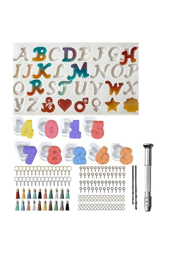 Silicone Resin Mold Kit, 26Pcs Letter Molds + 9Pcs Number Molds, Sturdy Letter & Number Silicone Mold for Epoxy Resin Casting, DIY Keychains, Jewelry, Cake Toppers & Home Decor