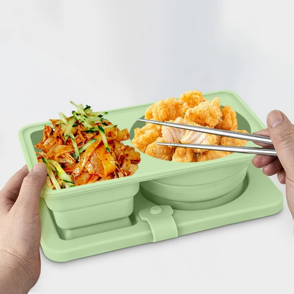 Silicone Reusable Snack Container, Double Compartment Box, Leakproof Condiment Containers For Travel, Work, Picnics