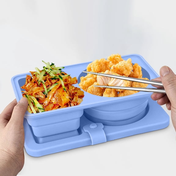 Silicone Reusable Snack Container, Double Compartment Snack Box, Leakproof Food Storage, Portable Travel Snack Container, Ideal for Picnics and Outdoor Use