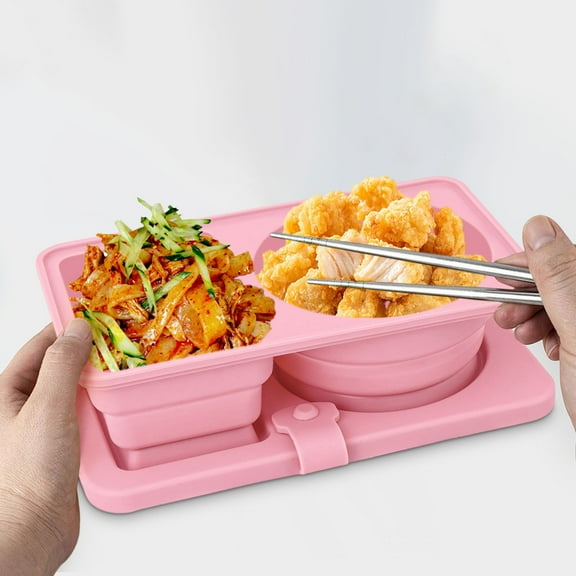Silicone Reusable Snack Container with Lids, Double Compartment Food Storage Box, Leakproof, Eco-Friendly, Portable Snack Box for School, Travel, or Work