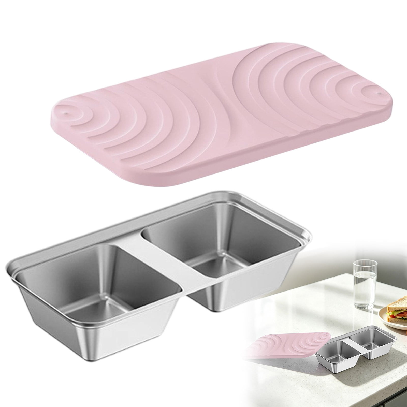 Silicone Reusable Snack Containers with Lids, 24oz Double Compartment ...