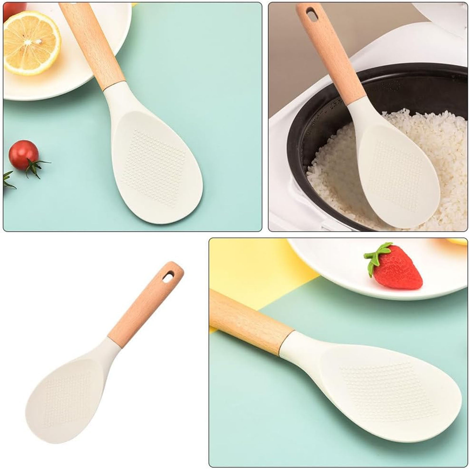 Silicone Rice Scoop With Wooden Handle, Food Grade Non-stick Rice ...