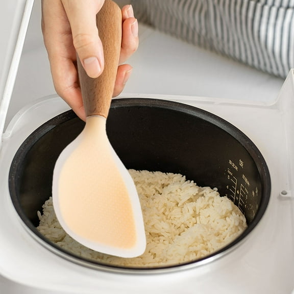 Silicone Rice Spoon, Heat Resistant Spoon, Reusable Rice Scooper, Heat Resistant Household Rice Scooper, Anti-Scalding Rice Serving Spoon Orange 2.95x8.27 Inch (1Pcs)