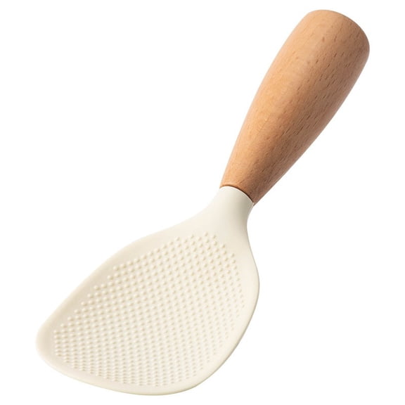 Silicone Rice Spoon,Silicone Rice Spoon Kitchen Utensils Cooking Wooden Rice Rice Spatula Rice Rice Serving Spoon Scoop Reusable Rice Spoon Wood Tablespoon Handle