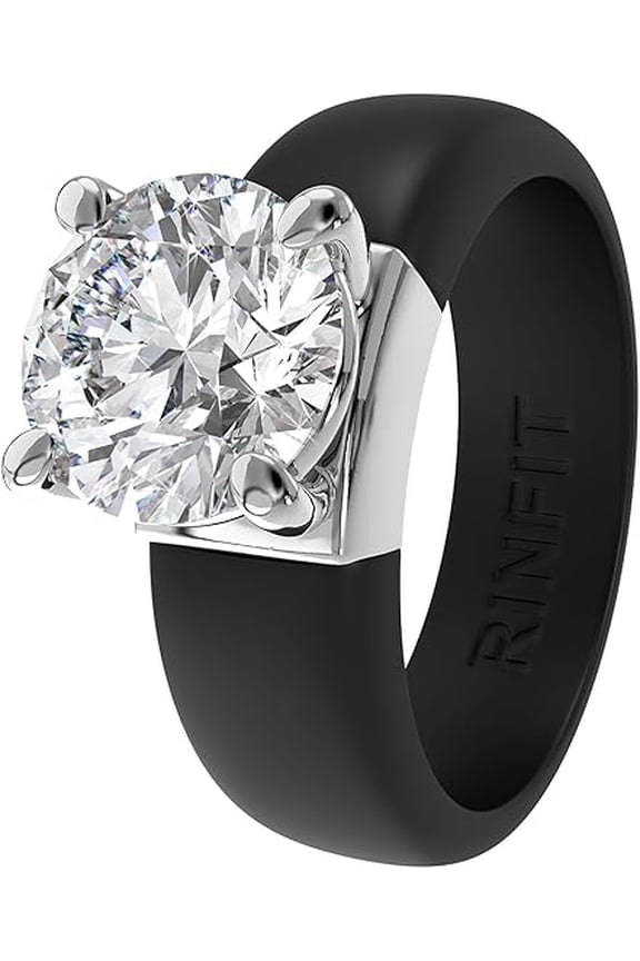 Silicone Ring – 7mm Round Solitaire CZ | Patented Design - GlowStone Collection by Rinfit