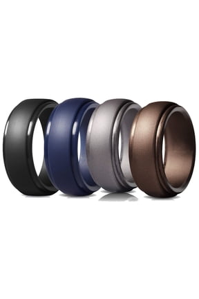 Silicone Ring Men, Breathable with Air Flow Grooves - 8mm Wide - 2.5mm Thick Silicone Wedding Bands