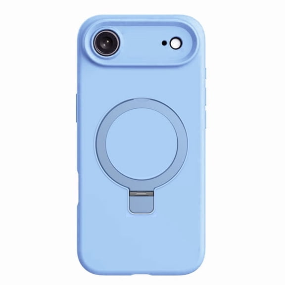 Silicone Ring Stand Magnetic Case for iPhone 17 Air with Tempered Glass Screen Protector - Light Blue