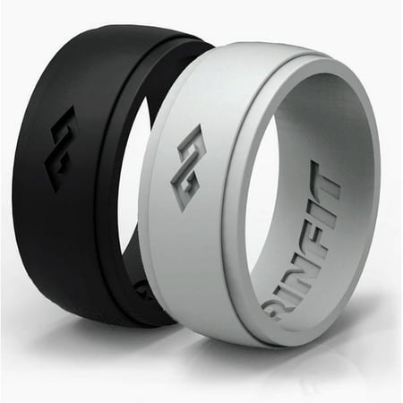 Rinfit Silicone Wedding Ring for Men - Soft Rubber Wedding Band Replacement - Infinity Collection - 2 pack