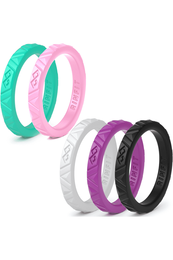 Silicone Rings by Rinfit - Safe & Durable Wedding Bands For Women - Stackable Infinity Rubber Rings - 5 Pack