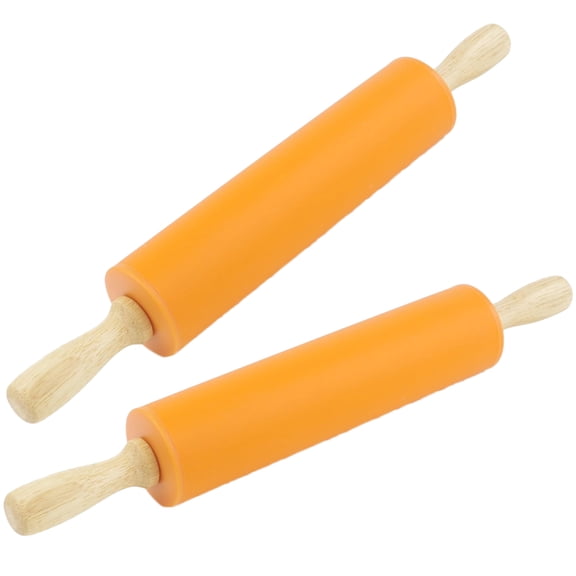 Silicone Rolling Pin for Baking, Dough Rollers with Wooden Handle, Pastry Rolling Pin Perfect for Pizza,Pie Crusts,Pastries,Cookies,Soft Candy, Pasta Tools, 2pcs