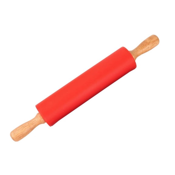 Silicone Rolling Pin with Wooden Handle NOn stick  Kitchen Cooking Baking Tool(Red)