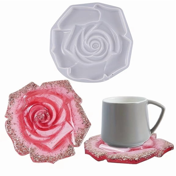 Silicone Rose Flower Coaster Mold for DIY Epoxy Resin Casting, Flexible Floral Coaster Mold for Home Decor Craft Projects