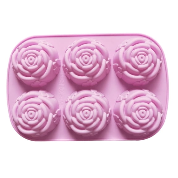 Silicone Rose Mold,1Pcs 6 Cavity Silicone Flowers Shaped Ice Cube Mold,Rose Candy Molds,Food Grade Silicone Bpa Free Soap Mold,Perfect for Soap,Ice,Mousse,Cake,Jelly,Chocolate Making,Pink,9.4"x6.4"
