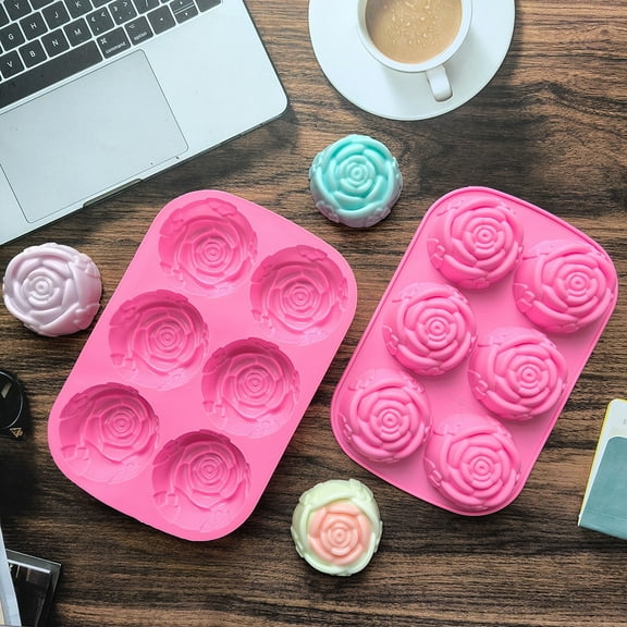 Silicone Rose Mold, Flower Cake Pan, 6-Cavity Baking Mold for Chocolate Candy Jelly, Reusable Non-Stick, Freezer Oven Safe, 3-Pack