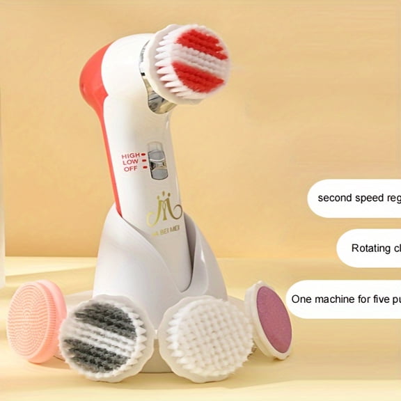Silicone Rotating Facial Cleansing Brush, 5 soft replaceable heads, battery-powered deep skin cleansing tool
