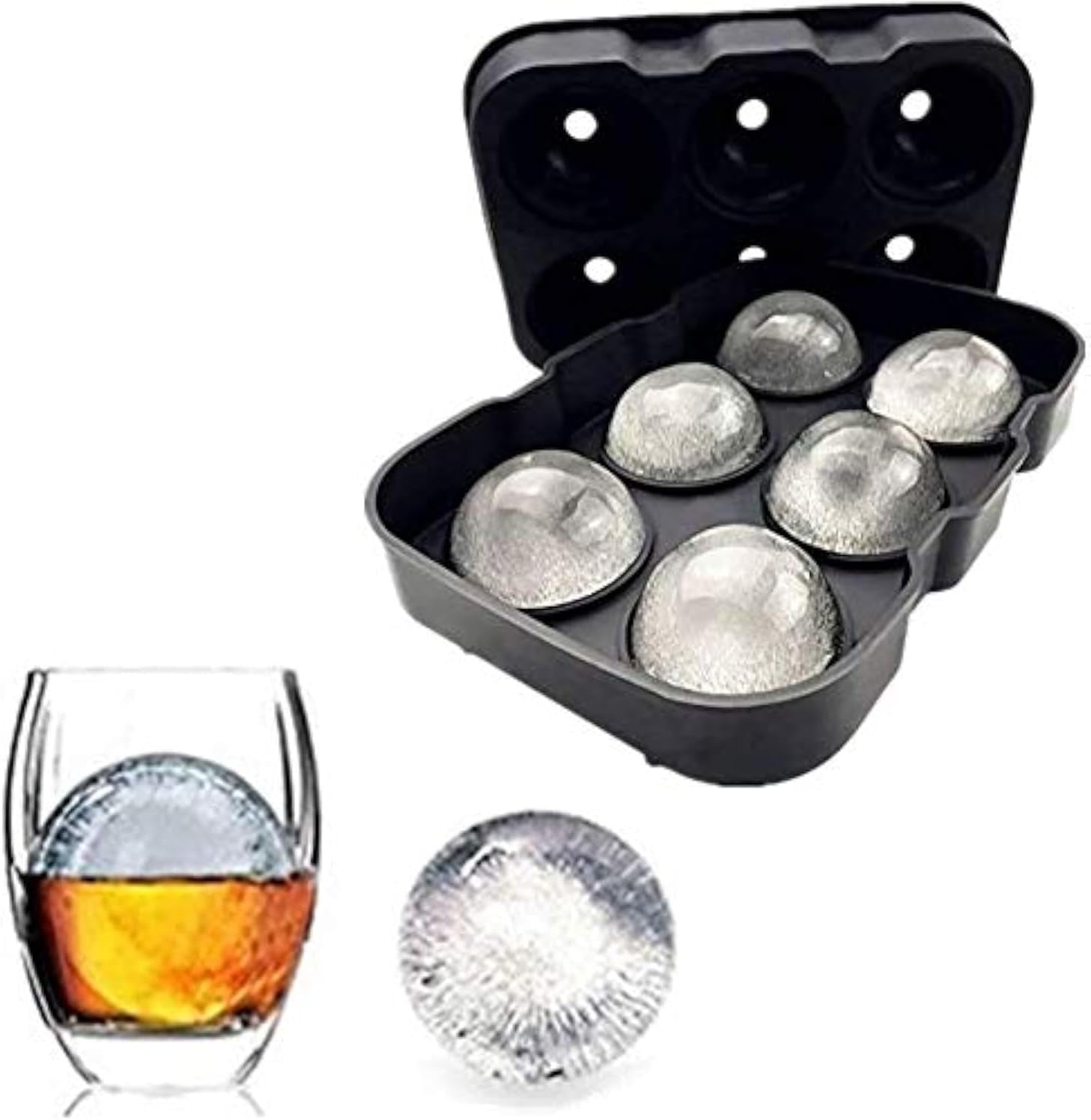 Silicone Round Ice Cube Mold, Trays for Freezer with Funnel, Easy Release Tray Circle Balls Whiskey Cocktails Bourbon