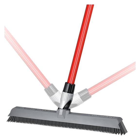 Silicone Rubber Broom 2-in-1 - Carpet Rake & Squeegee with Long Handle - Pet Hair Removal - Swivel Head - Hardwood, Tile, Laminate Floor Cleaner