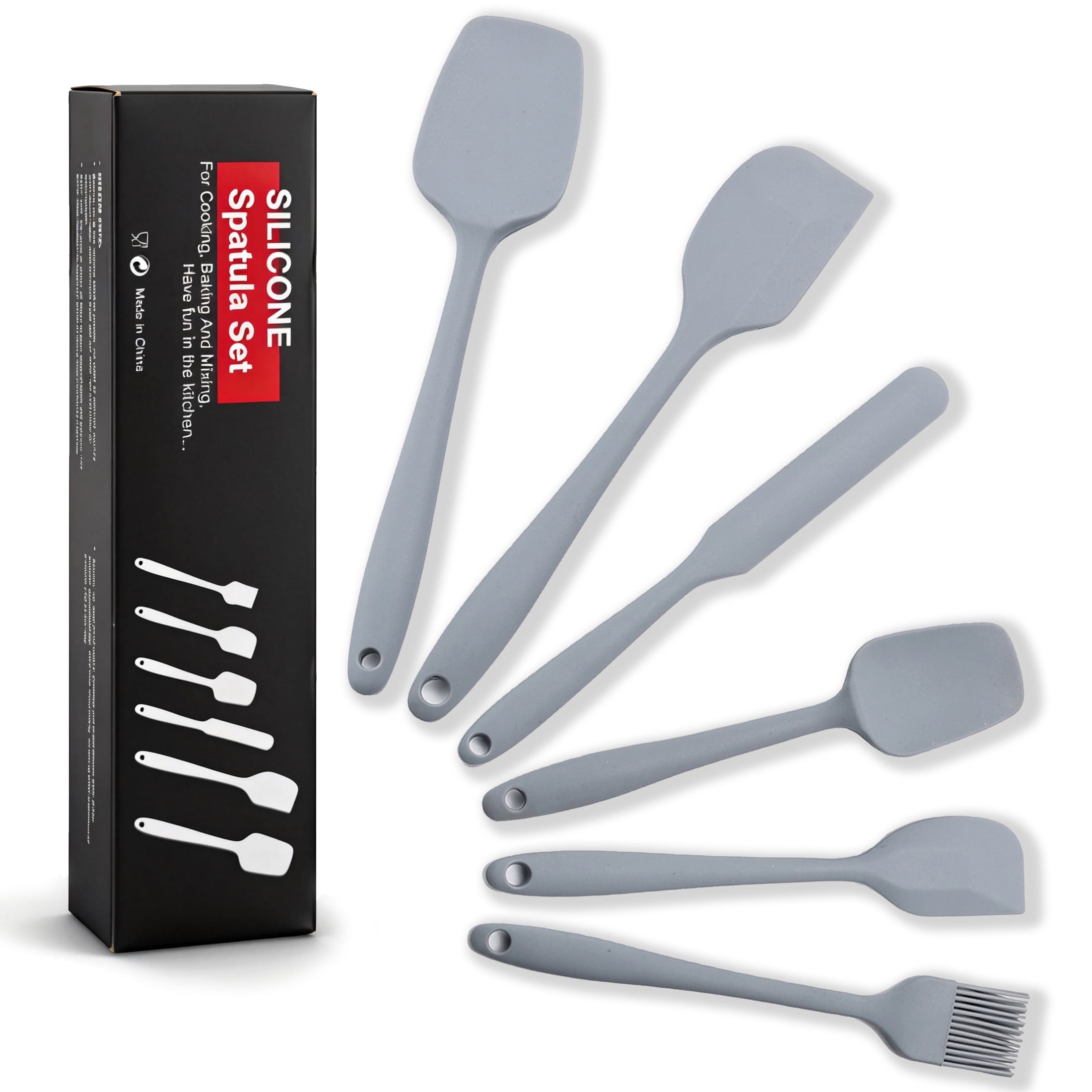 Silicone Rubber Spatula Set, 6 Pcs Food Grade Kitchen Silicone Spatula Set, Kitchen Utensils with Silicone Brush Heat Resistant Non Stick Spatula Silicone for Scraping, Baking, Cooking, Mixing