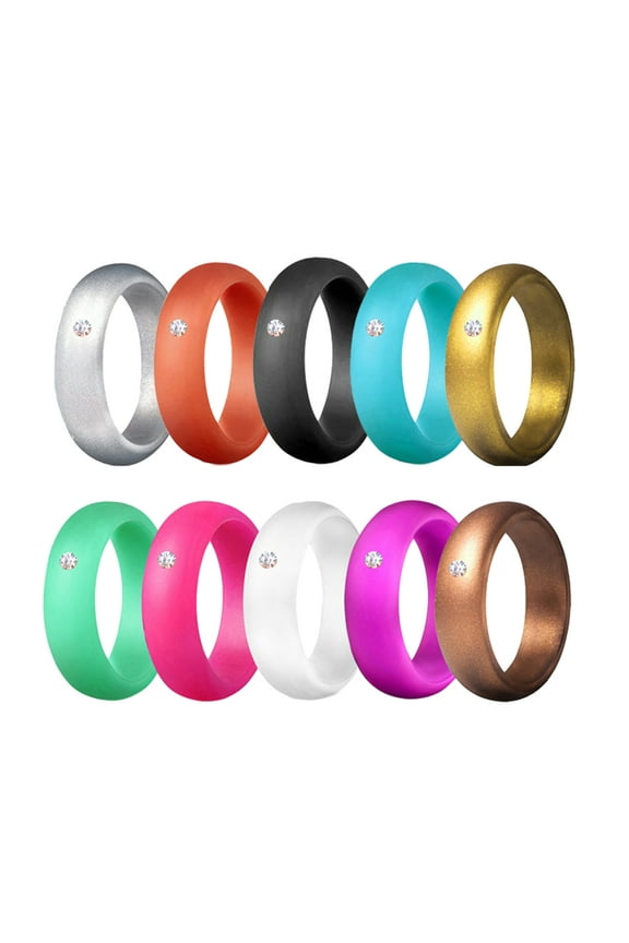 Silicone Rubber Wedding Ring For Women, Dome Solid Glitter & Metallic, Breathable Silicone Wedding Band, Anniversary Rings, Promise Ring, Multi Colors 5.5Mm Wide-Size 9