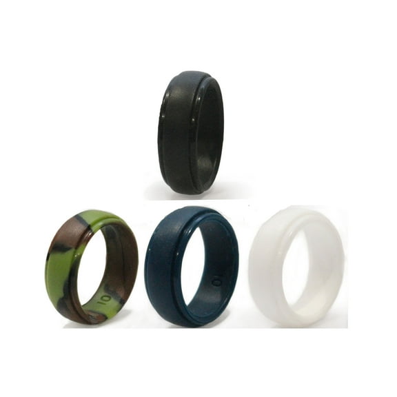 Silicone Rubber Wedding Rings for Men Pack Black Blue Camo White Size 13