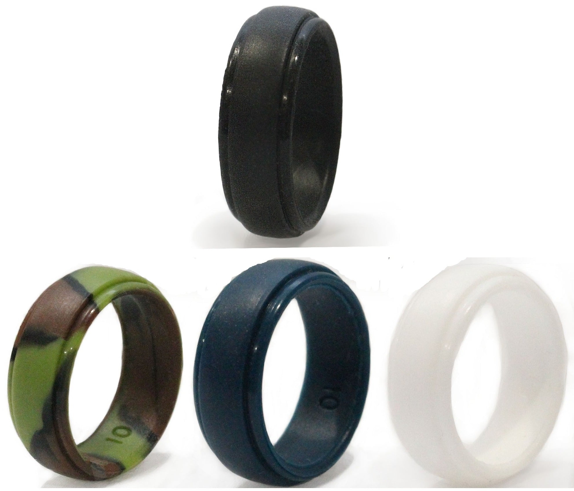 Silicone Rubber Wedding Rings for Men Pack Black Blue Camo White Size ...