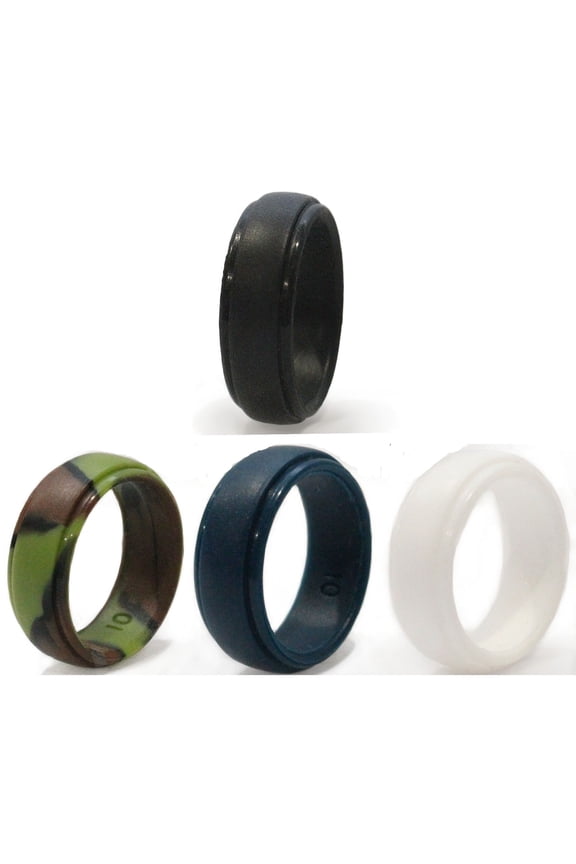 Size 16 Silicone Wedding Band Black Blue Camo White 3 Pack