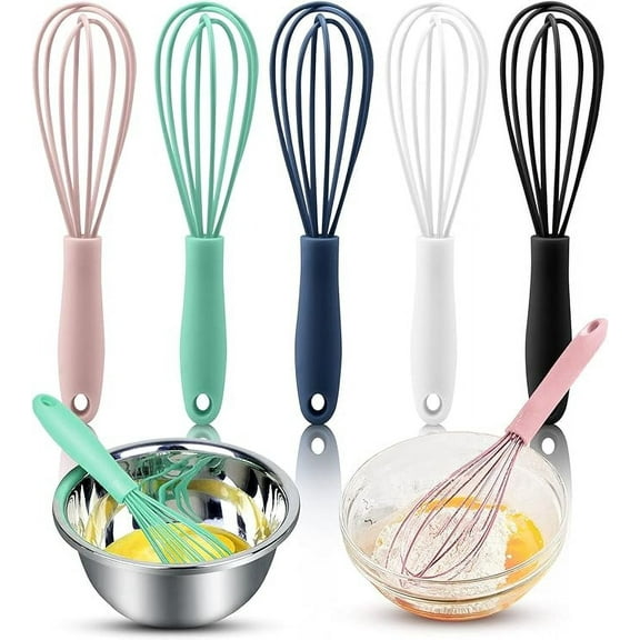 Silicone Rubber Whisk,Premium Whisks For Cooking Non Scratch,Stainless Steel & Silicone Wisk For Nonstick Cookware Pans, High Heat Resistant kitchen Whisks set