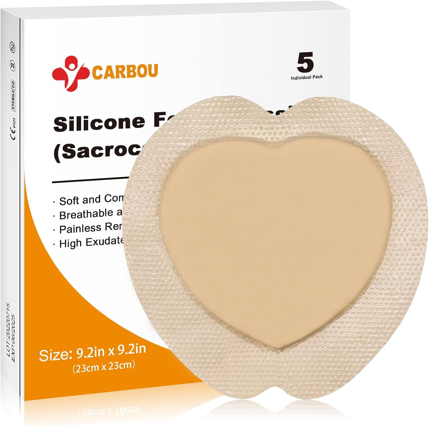 Silicone Sacrum Foam Dressing, 9''x9'' Bordered Adhesive Sacral Foam ...