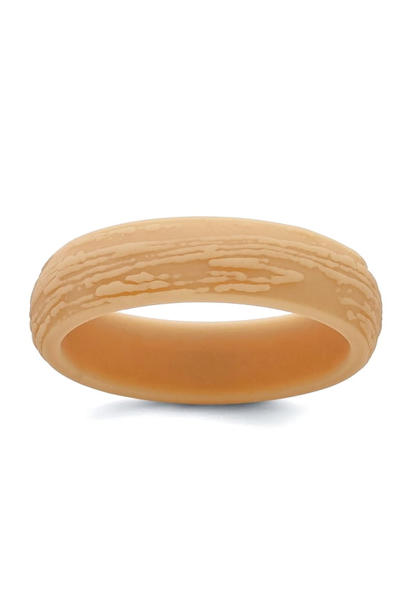 Silicone Sand Tan 5.70mm Wood Grain Pattern Band Size 9 Ring for Women and Men