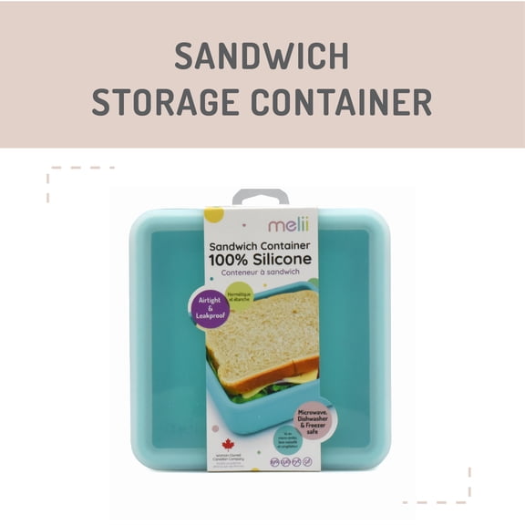 Melii Silicone Sandwich Food Storage Container, Reusable Leak-Resistant Lunch Container, Blue