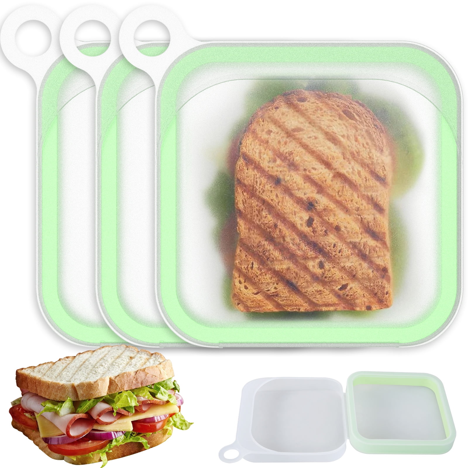 Silicone Sandwich Container for Lunch Boxes, 3 Pcs Food Storage ...