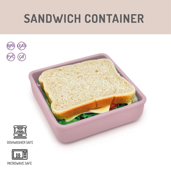 Melii Silicone Sandwich Food Storage Container, Reusable Leak-Resistant Lunch Container - Pink