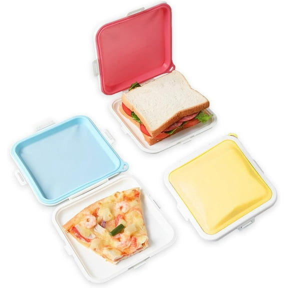 MdakeGo 3 Pack Colorful Silicone Sandwich Containers | Leakproof & BPA-Free | Perfect for Lunch, Snacks, and More