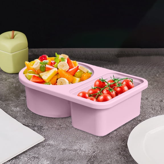 Silicone Sauce Container Double Compartment Condiment Dispenser with Lid - Food Grade Silicone Snack Container Portable Leakproof for Dressings Dips Ketchup Mustard